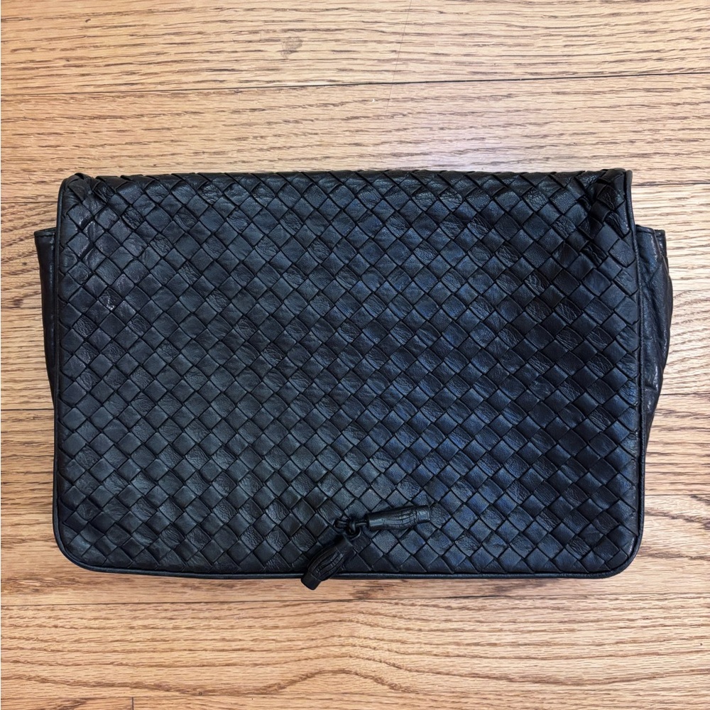 Bottega Veneta Vintage Intrecciato Black Woven Leather Clutch